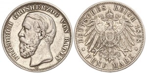 5 Mark Grand Duchy of Baden (1806-1918) Silber Friedrich I. (Baden, Großherzog) (1826 - 1907)