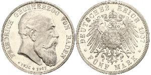 5 Mark Grand Duchy of Baden (1806-1918) Silber Friedrich I. (Baden, Großherzog) (1826 - 1907)