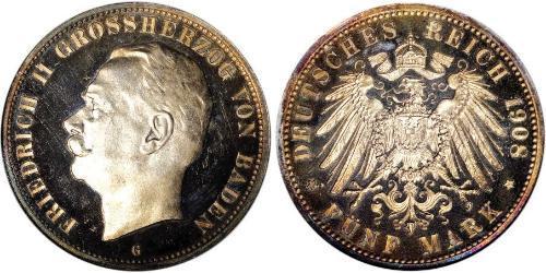 5 Mark Grand Duchy of Baden (1806-1918) Silber Friedrich II. (Baden, Großherzog) (1857 - 1928)