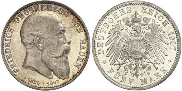 5 Mark Grand Duchy of Baden (1806-1918) Silber Friedrich I. (Baden, Großherzog) (1826 - 1907)