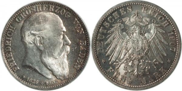 5 Mark Grand Duchy of Baden (1806-1918) Silber Friedrich I. (Baden, Großherzog) (1826 - 1907)