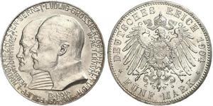 5 Mark Großherzogtum Hessen (1806 - 1918) Silber Ernst Ludwig (Hessen-Darmstadt, Großherzog) (1868 - 1937)