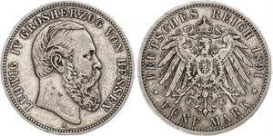 5 Mark Großherzogtum Hessen (1806 - 1918) Silber Ludwig IV. (Hessen-Darmstadt)