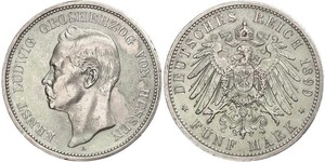 5 Mark Großherzogtum Hessen (1806 - 1918) Silber Ernst Ludwig (Hessen-Darmstadt, Großherzog) (1868 - 1937)