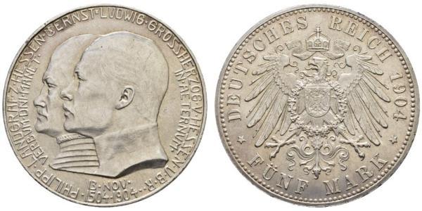 5 Mark Großherzogtum Hessen (1806 - 1918) Silber Ernst Ludwig (Hessen-Darmstadt, Großherzog) (1868 - 1937)