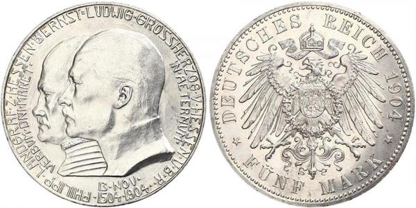 5 Mark Großherzogtum Hessen (1806 - 1918) Silber Ernst Ludwig (Hessen-Darmstadt, Großherzog) (1868 - 1937)