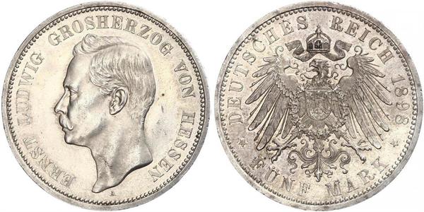 5 Mark Großherzogtum Hessen (1806 - 1918) Silber Ernst Ludwig (Hessen-Darmstadt, Großherzog) (1868 - 1937)