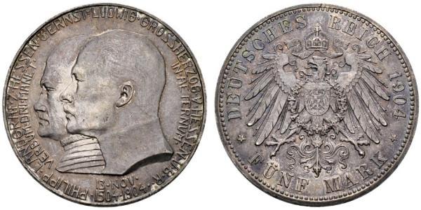 5 Mark Großherzogtum Hessen (1806 - 1918) Silber Ernst Ludwig (Hessen-Darmstadt, Großherzog) (1868 - 1937)