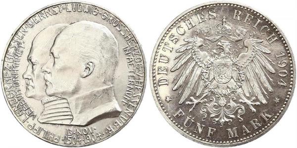 5 Mark Großherzogtum Hessen (1806 - 1918) Silber Ernst Ludwig (Hessen-Darmstadt, Großherzog) (1868 - 1937)