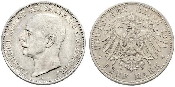 5 Mark Großherzogtum Oldenburg (1814 - 1918) Silber Friedrich August III. (Sachsen) (1865-1932)