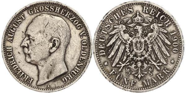 5 Mark Großherzogtum Oldenburg (1814 - 1918) Silber Friedrich August III. (Sachsen) (1865-1932)