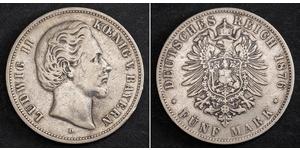 5 Mark Königreich Bayern (1806 - 1918) Silber Ludwig II. (Bayern)(1845 – 1886)