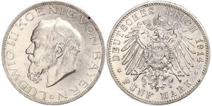5 Mark Königreich Bayern (1806 - 1918) Silber Ludwig III. (Bayern) (1845 – 1921)
