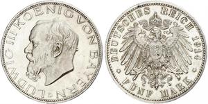 5 Mark Königreich Bayern (1806 - 1918) Silber Ludwig III. (Bayern) (1845 – 1921)