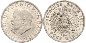 5 Mark Königreich Bayern (1806 - 1918) Silber Ludwig III. (Bayern) (1845 – 1921)