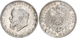 5 Mark Königreich Bayern (1806 - 1918) Silber Ludwig III. (Bayern) (1845 – 1921)