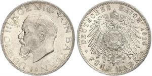 5 Mark Königreich Bayern (1806 - 1918) Silber Ludwig III. (Bayern) (1845 – 1921)