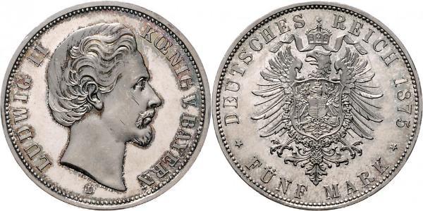 5 Mark Königreich Bayern (1806 - 1918) Silber Ludwig II. (Bayern)(1845 – 1886)