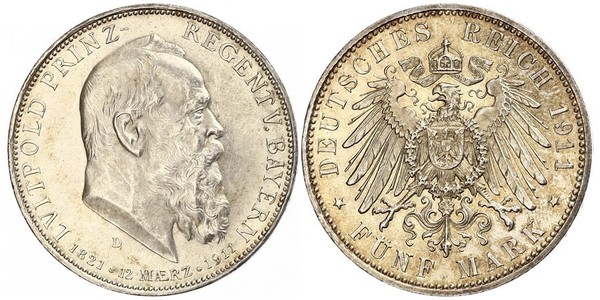 5 Mark Königreich Bayern (1806 - 1918) Silber Otto (Bayern)(1848 – 1916)