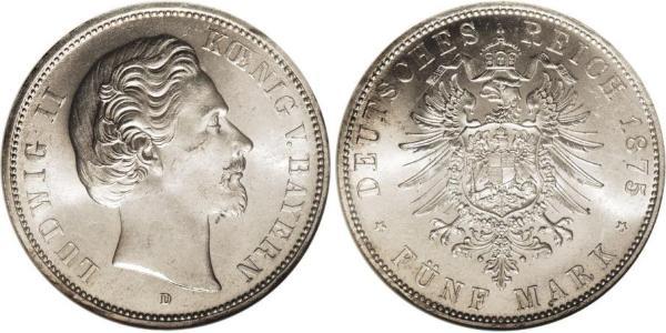 5 Mark Königreich Bayern (1806 - 1918) Silber Ludwig II. (Bayern)(1845 – 1886)