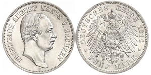 5 Mark Königreich Sachsen (1806 - 1918) Silber Friedrich August III. (Sachsen) (1865-1932)