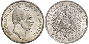 5 Mark Königreich Sachsen (1806 - 1918) Silber Friedrich August III. (Sachsen) (1865-1932)