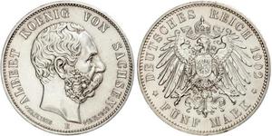 5 Mark Königreich Sachsen (1806 - 1918) Silber Albert (Sachsen)