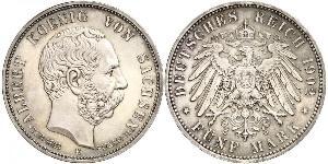 5 Mark Königreich Sachsen (1806 - 1918) Silber Albert (Sachsen)