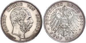5 Mark Königreich Sachsen (1806 - 1918) Silber Albert (Sachsen)