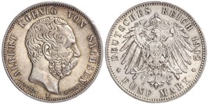 5 Mark Königreich Sachsen (1806 - 1918) Silber Albert (Sachsen)