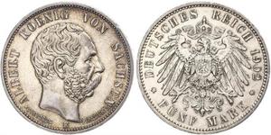 5 Mark Königreich Sachsen (1806 - 1918) Silber Albert (Sachsen)