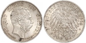 5 Mark Königreich Sachsen (1806 - 1918) Silber Albert (Sachsen)