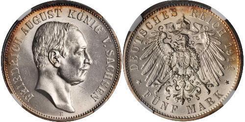 5 Mark Königreich Sachsen (1806 - 1918) Silber Friedrich August III. (Sachsen) (1865-1932)