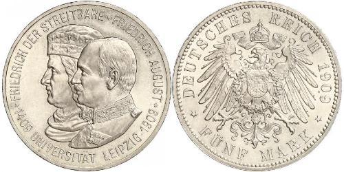 5 Mark Königreich Sachsen (1806 - 1918) Silber Friedrich August III. (Sachsen) (1865-1932)