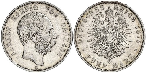 5 Mark Königreich Sachsen (1806 - 1918) Silber Albert (Sachsen)