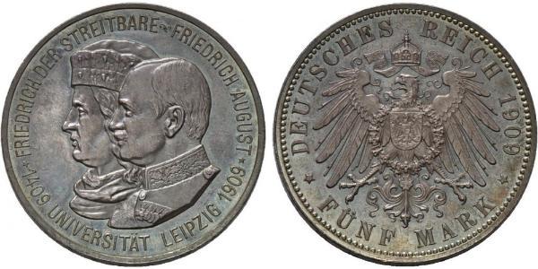 5 Mark Königreich Sachsen (1806 - 1918) Silber Friedrich August III. (Sachsen) (1865-1932)