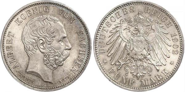 5 Mark Königreich Sachsen (1806 - 1918) Silber Albert (Sachsen)