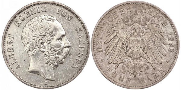 5 Mark Königreich Sachsen (1806 - 1918) Silber Albert (Sachsen)