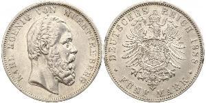 5 Mark Königreich Württemberg (1806-1918) Silber Karl (Württemberg)