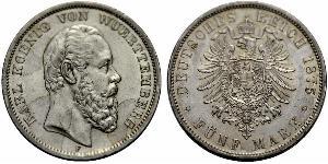 5 Mark Königreich Württemberg (1806-1918) Silber Karl (Württemberg)