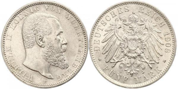 5 Mark Königreich Württemberg (1806-1918) Silber Wilhelm II, German Emperor (1859-1941)