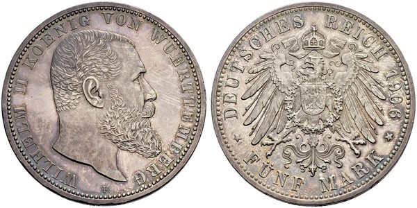 5 Mark Königreich Württemberg (1806-1918) Silber Wilhelm II, German Emperor (1859-1941)