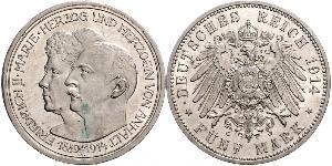 5 Mark Anhalt-Dessau (1603 -1863) Silver Friedrich II, Duke of Anhalt (1856 – 1918)