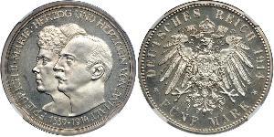 5 Mark Anhalt-Dessau (1603 -1863) Silver Friedrich II, Duke of Anhalt (1856 – 1918)