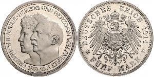 5 Mark Anhalt-Dessau (1603 -1863) Silver Friedrich II, Duke of Anhalt (1856 – 1918)