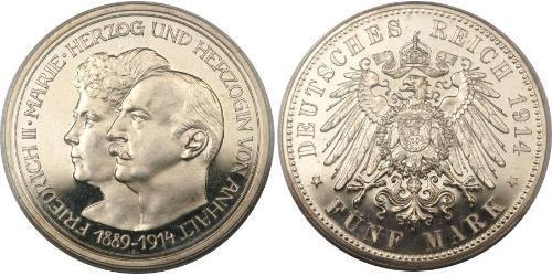 5 Mark Anhalt-Dessau (1603 -1863) Silver Friedrich II, Duke of Anhalt (1856 – 1918)