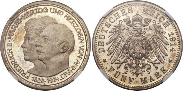 5 Mark Anhalt-Dessau (1603 -1863) Silver Friedrich II, Duke of Anhalt (1856 – 1918)