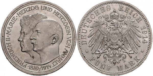 5 Mark Anhalt-Dessau (1603 -1863) Silver Friedrich II, Duke of Anhalt (1856 – 1918)