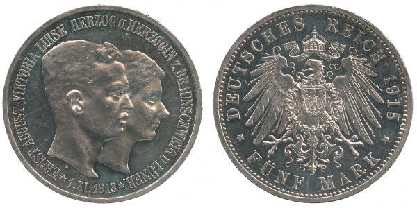 5 Mark Duchy of Brunswick (1815 - 1918) Silver Ernest Augustus, Duke of Brunswick (1887 - 1953)