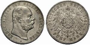 5 Mark Duchy of Saxe-Altenburg (1826 - 1920) Silver Ernst I, Duke of Saxe-Altenburg (1826 - 1908)